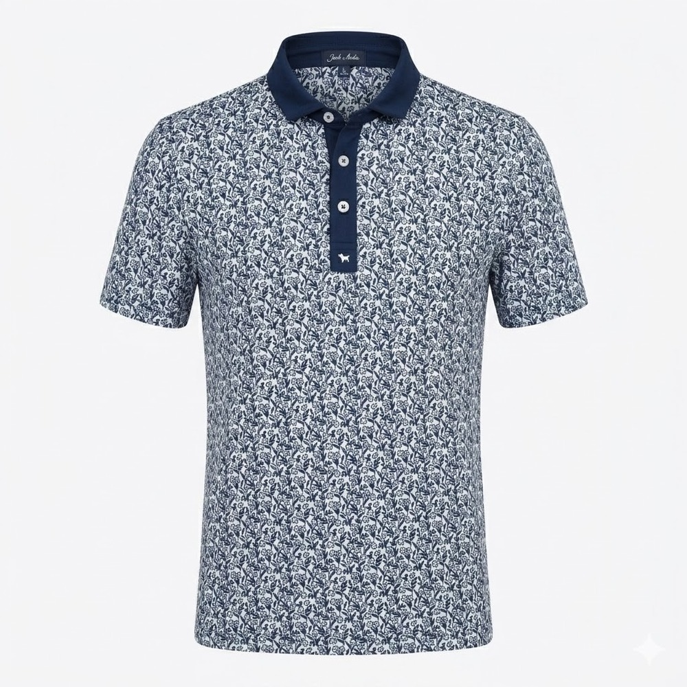 Bad Birdie Blue Floral Performance Golf Polo Shirt Mens Size 10/11 Short Sleeve